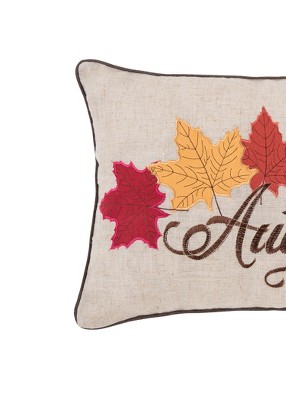 Autumn Leaves Beige and Red Canvas Throw Pillow
