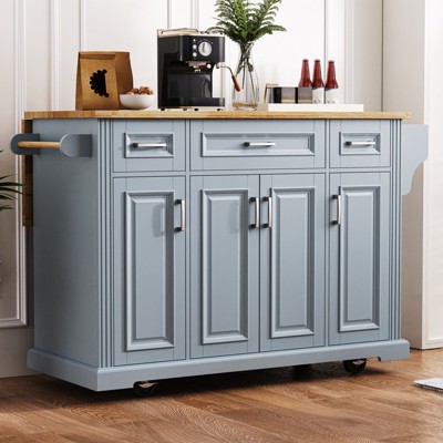 53" Kitchen Island With Drop Leaf, Kitchen Island On Wheels with Storage, Rolling Kitchen Table, Mobile Kitchen Cart for Kitchen Living Room