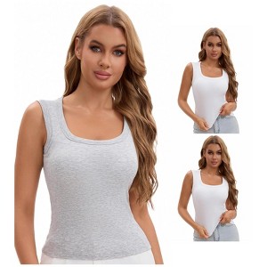 INSPIRE CHIC Women's 3 Packs U-Neck Tank with Built-In Bras Ribbed Wide Straps Undershirt - 1 of 4