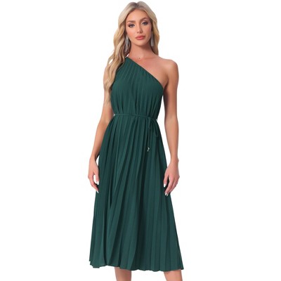 INSPIRE CHIC Women's Drawstring Pleated One Shoulder Sleeveless Cocktail Dress