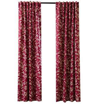 Plow & Hearth Insulated Floral Damask Short Panel with Rod Pocket, 42"W x 54"L Red