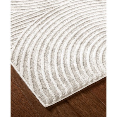 Ivory and Greige Polyester Rectangular Area Rug with High-Low Texture