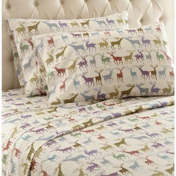 Micro Flannel Shavel Durable & High Quality Luxurious Printed Sheet Set Including Flat Sheet, Fitted Sheet & Pillowcase, Twin - Colorful Deer