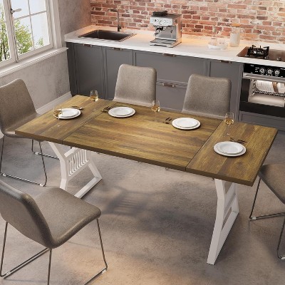 70.8 Inch Farmhouse Dining Table for 4-6 People, Heavy Duty Rectangle Kitchen Table with Metal Frame, Ideal for Dining Room and Living Room.
