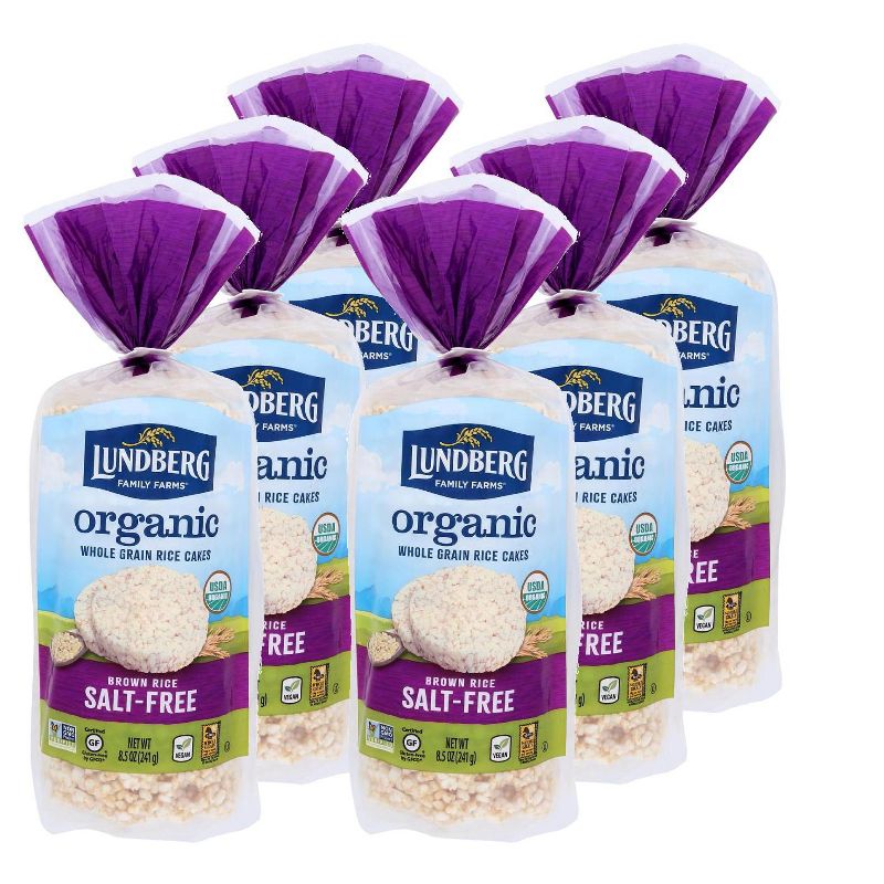 Lundberg Organic Salt-Free Brown Rice Whole Grain Rice Cakes - Case of 6/8.5 oz, 1 of 7