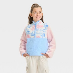 Girls' Bluey Faux Shearling Pullover Sweatshirt - Coral Pink/Light Blue/Ivory - 1 of 3