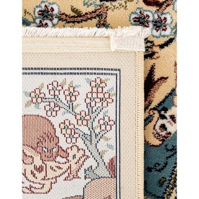 Tan and Blue Synthetic Low Pile Rectangular Area Rug