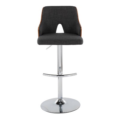 Stella Adjustable Gray Fabric and Walnut Wood Swivel Barstools