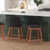 Merrick Lane Set of 2 Charcoal Faux Linen Upholstered 24" Counter Stools with Nail Head Accent Trim and Walnut Wood Frames - 2 of 4