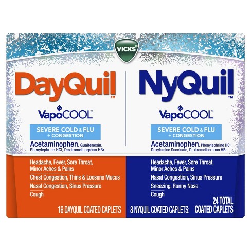 DayQuil & NyQuil Severe With Vicks VapoCOOL Cold & Flu Relief Caplets - Acetaminophen - 24ct : Target DayQuil & NyQuil Severe With Vicks VapoCOOL Cold & Flu Relief Caplets - Acetaminophen - 24ct : Target