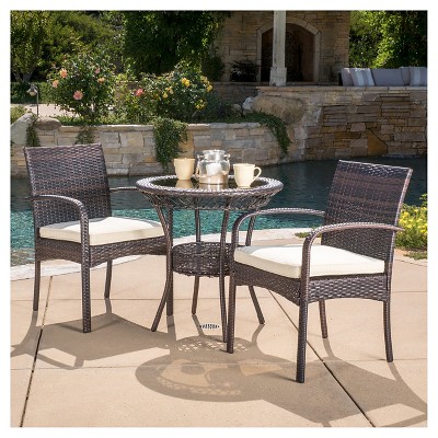 Ridley 3-piece Wicker Patio Bistro Set with Cushions - Brown - Christopher Knight Home