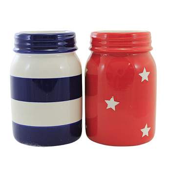 Transpac 6.0 Inch Mason Jar Container Stars Stripes Red White Blue Novelty Vases
