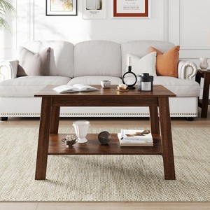 CuisinSmart Farmhouse Wood Coffee Table, with 2 Storage Shelves for Small Spaces, Modern Coffee Table - 1 of 4