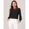 INSPIRE CHIC Women's Lace Panel Round Neck Long Sleeve Solid Color Blouses - 3 of 4
