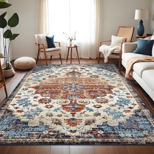 Ultra-Thin Washable Runner Rug Non-Slip Non-Shedding Vintage Hallway Runner Stain-Resistant Indoor Entryway - 1 of 4
