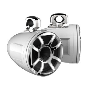 Wet Sounds REV 10 HD 10" Horn Loaded Compression Driver Tower Speakers with XS Grills & Stainless Swivel Clamps, 300 Watts RMS, White, Pair - 1 of 4