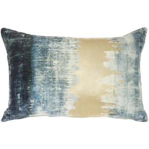 Mina Victory Luminecence Metallic Ombre Strip Teal Throw Pillow - 14"X20" - 1 of 4
