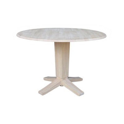International Concepts 42" Solid Wood Round Dual Drop Leaf Dining Pedestal Table - 30.3" High, Unfinished, Unfinished