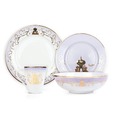 Disney Princess Ceramic White and Gold 16-Piece Dinnerware Set