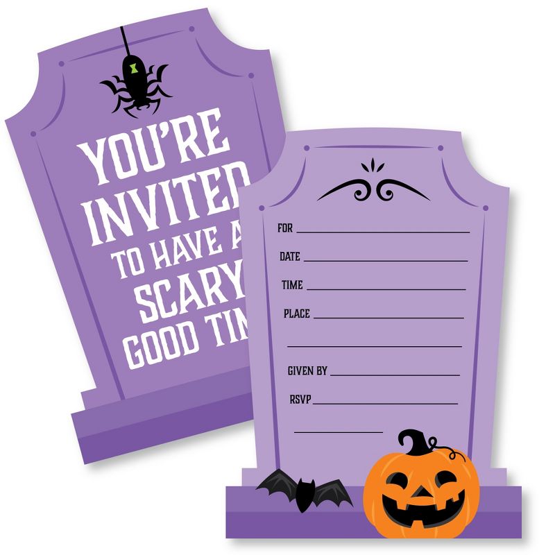 Big Dot of Happiness Cute and Colorful Tombstones - Shaped Fill-In Invitations - Kids Halloween Party Invitation Cards with Envelopes - Set of 12, 1 of 8