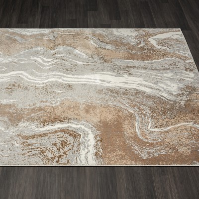 Gray and Gold Marble Swirl Abstract 5' x 7' Area Rug