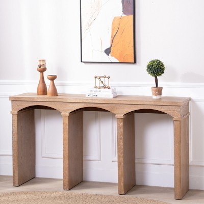 60" Rustic Console Table with Decorative Arched Legs,Narrow Entryway Table for Hallway,Living Room or Behind Sofa-Baofuwish