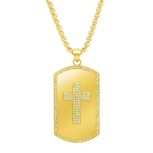 Steeltime 30" stainless steel simulated diamond cross dog tag pendant. Color Options: Silver, Gold, Blue - 1 of 4