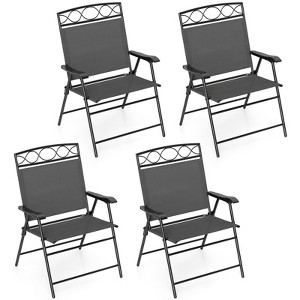 Tangkula 4 Pack Patio Folding Chairs w/ Backrests & Armrests Metal Frame Outdoor - 1 of 4
