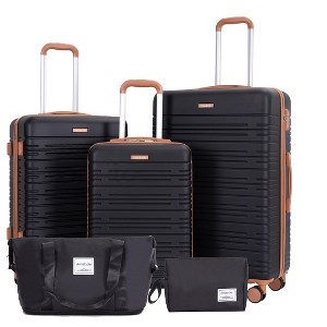 Whisen 5-Piece Set Luggage Sets ABS Lightweight Suitcase with Travel Bag, Toiletry Bag, TSA Lock and Rotating Wheels - 1 of 4