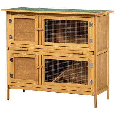 Yellow Wooden Rabbit Hutch with Ramp and Weatherproof Roof