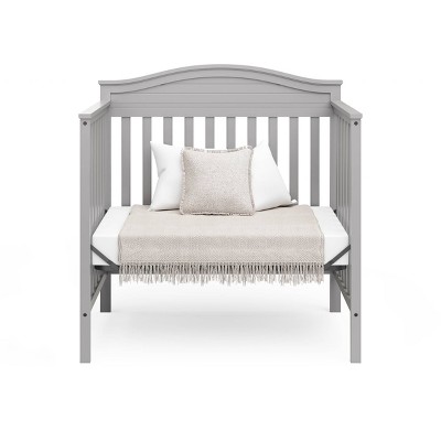Pebble Gray Pine Wood Mini Convertible Crib with Memory Foam Mattress