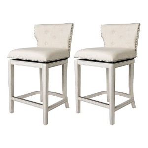 Maven Lane Hugo Low Back Kitchen Stool with Fabric Upholstered Seat, Set of 2 - 1 of 4