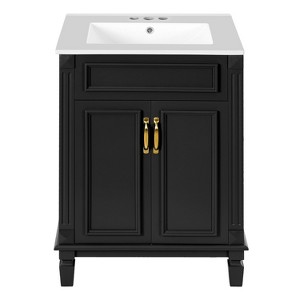Gulches 24 Inch Bathroom Vanity with Top Sink Solid Wood Frame 2 Soft Closing Doors Adjustable Shelf For Bathroom Black - 1 of 4