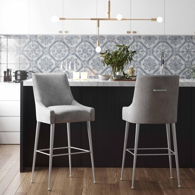 Beatrix Gray Velvet Counter Stool with Gold Stainless Steel Legs