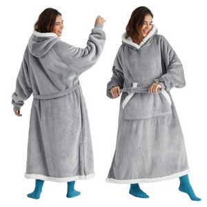 Standard Size Long Wearable Blanket with Sleeves Warm & Soft Blanket Grey - Bedsure - 1 of 4