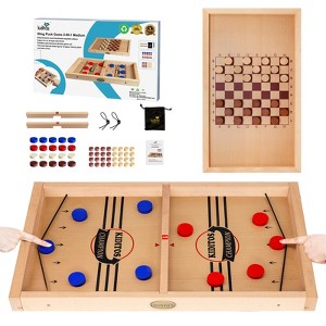 Kiditos 2-in-1 Wooden Fast Sling Puck Board Game with Checkers & Chess, Solid Wood Slingshot Tabletop Game for Kids & Adults - 1 of 1