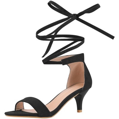 Perphy Women's Open Toe Kitten Heels Lace Up Dress Sandals