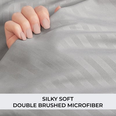 King Gray and Silver Striped Microfiber Sheet Set