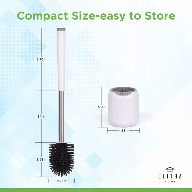 Silicone Bristles Toilet Brush and Holder Set with Tweezers - White - by ELITRA HOME,, 5 of 8