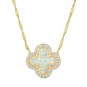 Junior Jewels 14K Gold Over Sterling Silver Created Opal Clover Necklace, White, Blue - 1 of 2