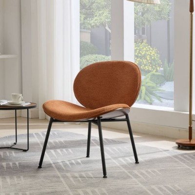 Orange Mid-Century Modern Shell Chair Single Side Chair Tripod Black Leather Lounge Chair