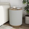POVISON Modern Round Coffee Table, Wood Side Table, Solid Wood Veneer, For Living Room, Gray, 17.72'' - 2 of 4