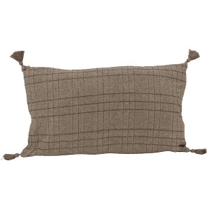 Northlight Dyed Yarn Rectangular Throw Pillow with Tassels - 18" - Tan - 1 of 4