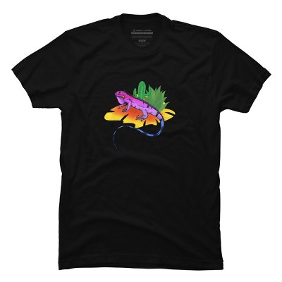 Men's Design By Humans Colorful Desert Iguana and Cactus By bambino T-Shirt