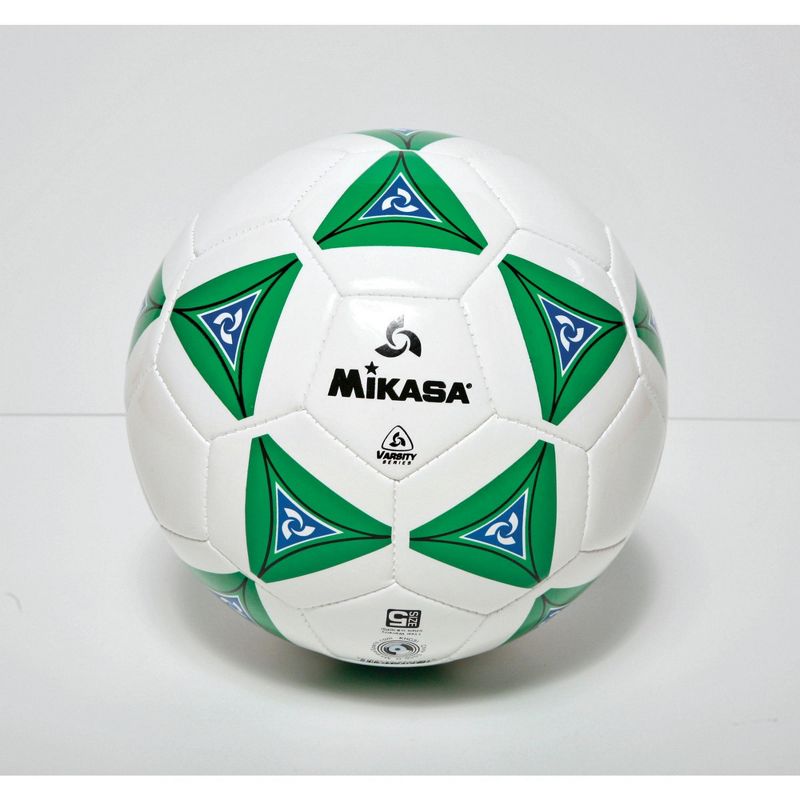 Mikasa Size 5 Deluxe Cushioned Soccer Ball, Ages 12 and Up, 27 Inch Diameter, White/Green, 1 of 2