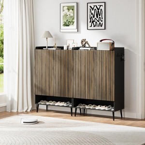 Set of 2 Large Shoe Cabinet with Doors,6-Tier Shoe Organizer with 2 Doors & Additional Hooks for Hallway, Entryway, Living Room - 1 of 4