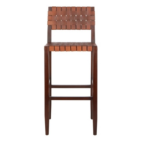 Paxton Woven Leather Barstool Cognac, Cognac Leather Bar Stool