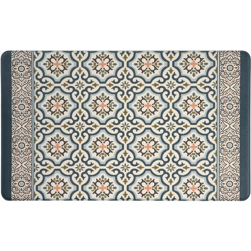 Anti Fatigue Mat Light Grey Background Silver with Gold and Green