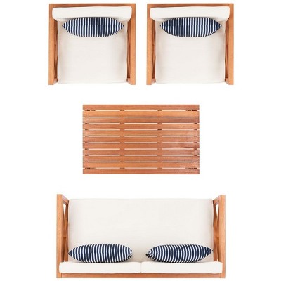 Transitional Eucalyptus 6-Person Patio Conversation Set with Accent Pillows
