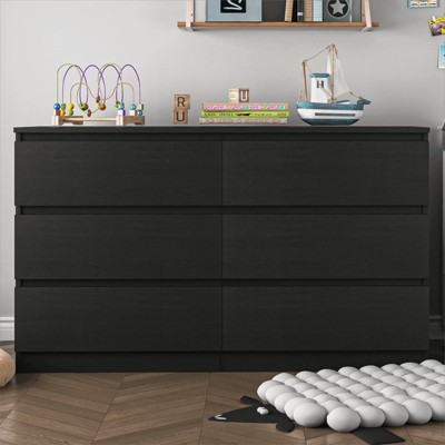 Resenkos Storage Dressers Organizer for Bedroom, Wood 6 Drawers Dresser Chests, Black
